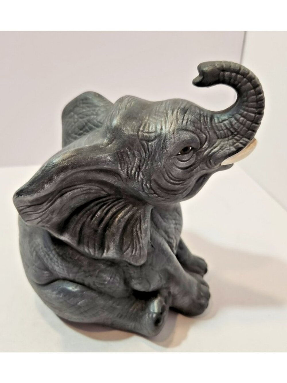 Vintage Lifelike Ceramic Sitting Baby Grey Elephant Figurine 6" Detailed - Picture 4 of 11